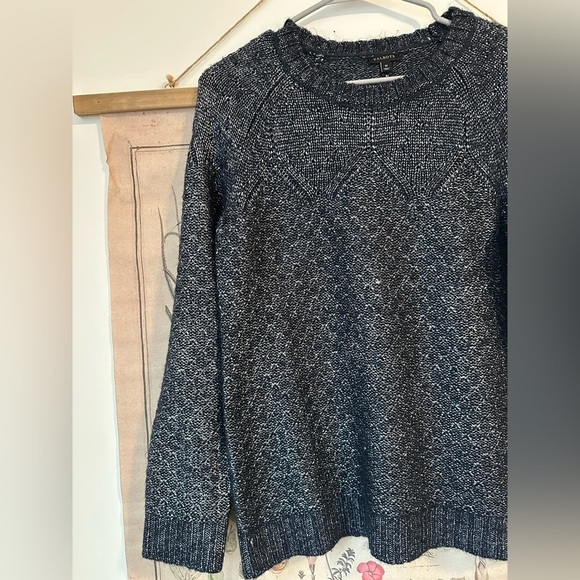 Talbots Metallic Knit Fuzzy Long Sleeve Navy Silver Sweaterer Crew Neck Medium - Picture 2 of 10